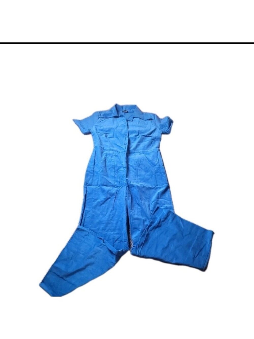 Suzie Kondi Corduroy Ponte Jumpsuit Womens Medium Agean Blue Short Sleeve Wide